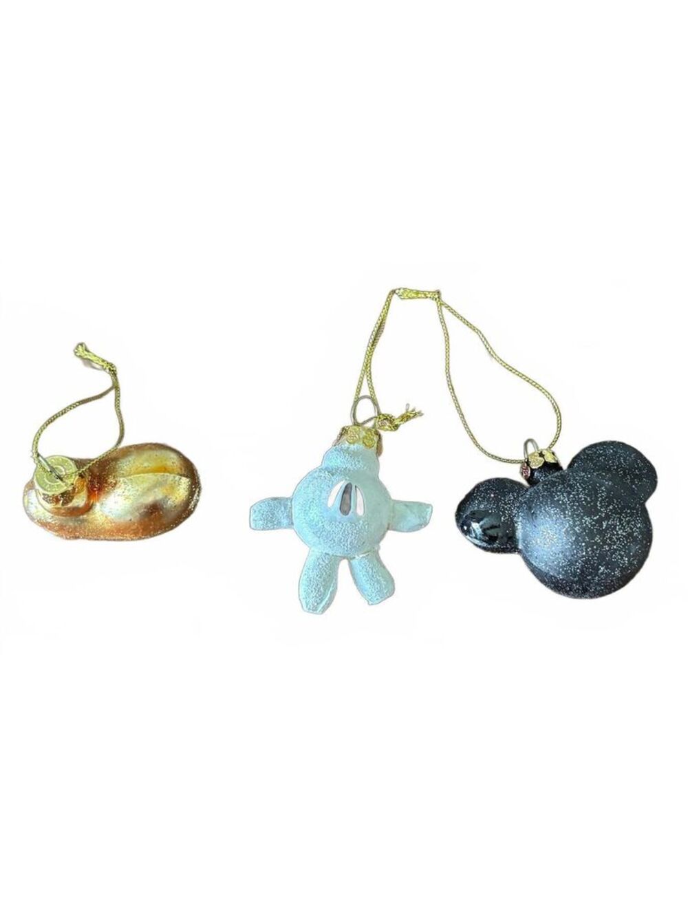 Disney Parks Mickey Mouse Glass Ornaments 3pc Glove Ears Shoe Box Missing Shorts